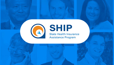A collage of people behind the State Health Insurance Assistance Program logo.